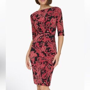 Tommy Hilfiger Women’s Dress Black Red Paisley Print Front Twist size 2